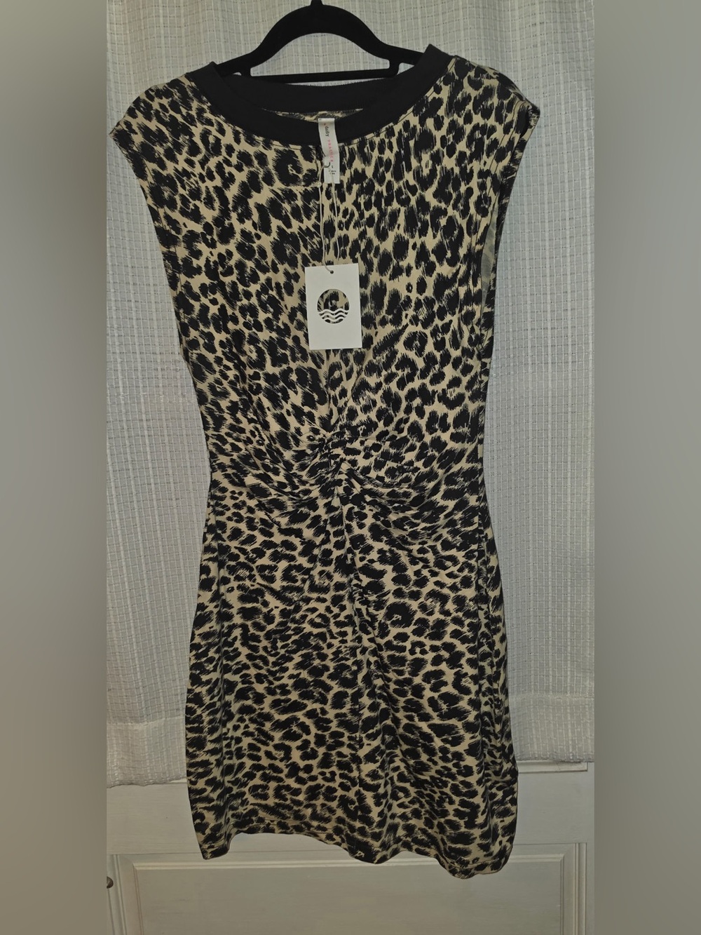 Anthro daily practice sleeveless Leopard Print Twist-Waist Mini Dress